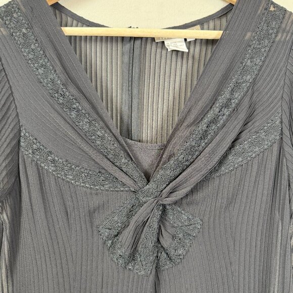 Isabella Bird 100% Silk Sheer Lace V-Neck Mini Dress Women 10 Black Vintage Chic - Picture 6 of 11